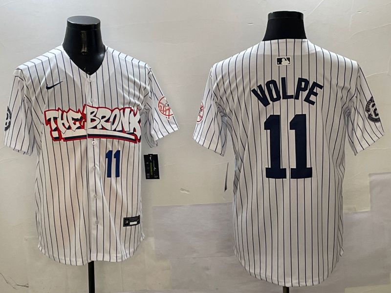 Men New York Yankees 11 Volpe White Stripe four generations Joint Name 2025 Nike MLB Jersey style 4